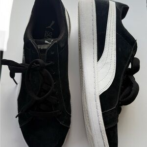 Puma Black and White Suede Low-Top Sneakers